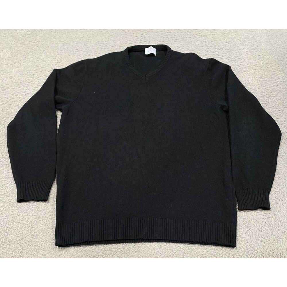 Maison Woolies Sweater Mens 3XL Black Lambswool V Neck Knit Pullover Italy